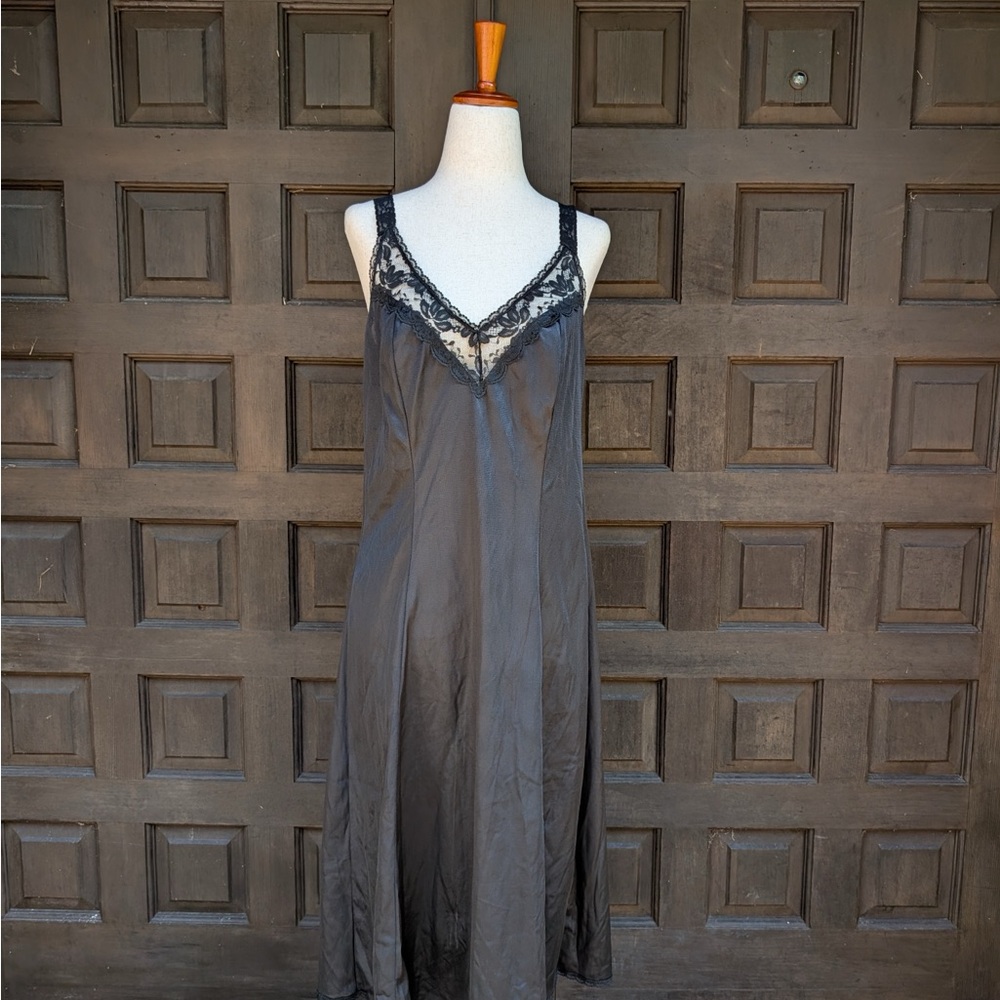 Vintage Black Slip Nightgown with Lace Trim